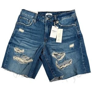 Denim Bermuda Shorts 28 Blue Distressed Cutoff Raw Hem 100% cotton New holes